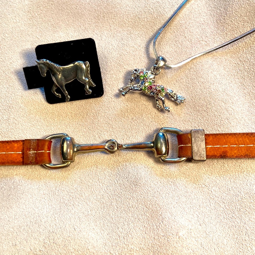 Horses sparkle horse pendent‎ necklace + Silver Horse pin